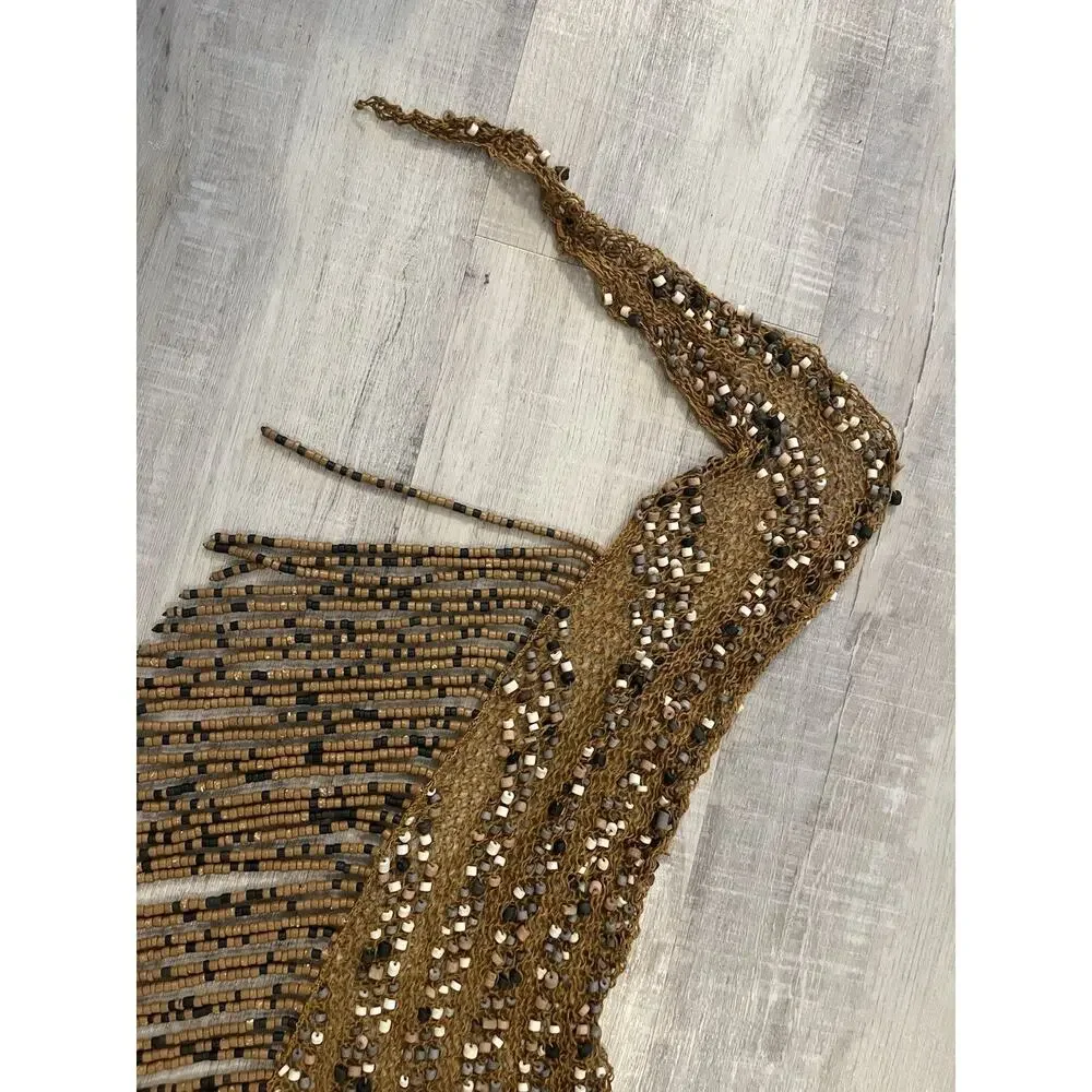 VTG Long Fringe Beaded Bib Scarf Crocheted Macrame Belly Dance Hip Belt Western